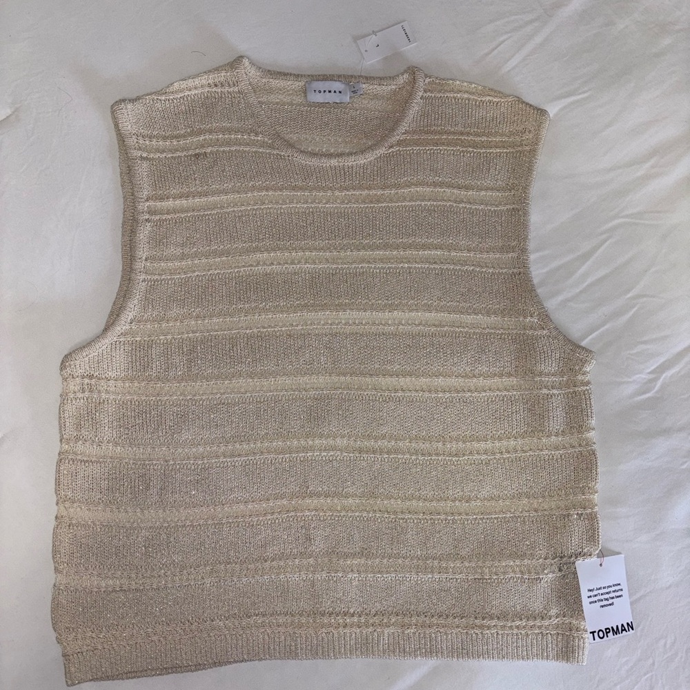 Topman Beige Sleeveless Crewneck Sweater